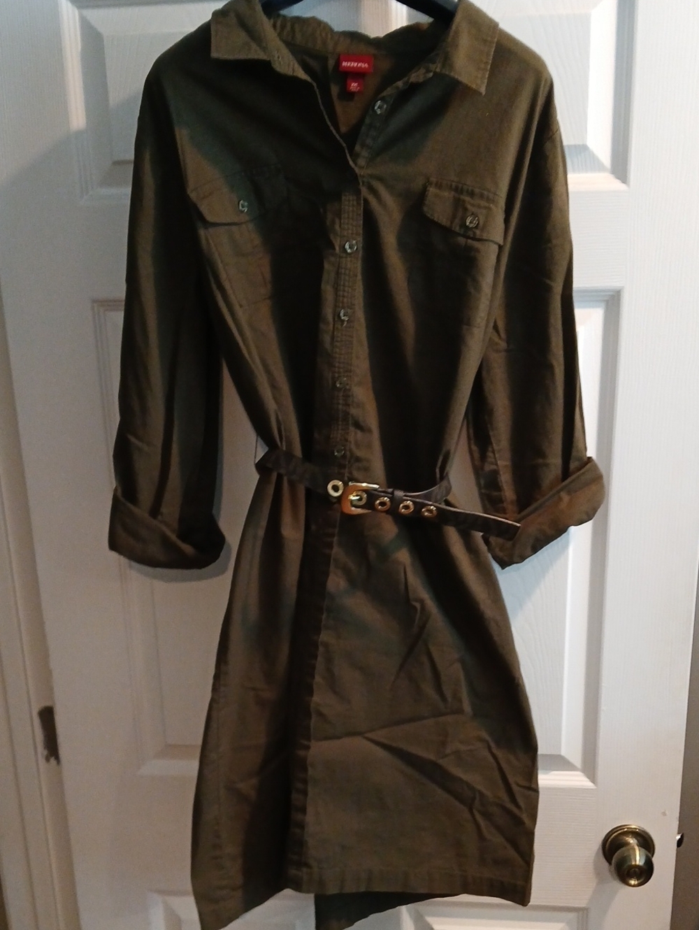Merona Olive Green Button-Up Shirt Dress